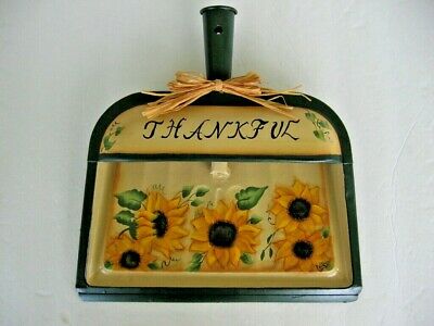 Hp Hand Painted Sunflowers On A Vintage Metal Dustpan Wall Hanging ~ Thankful