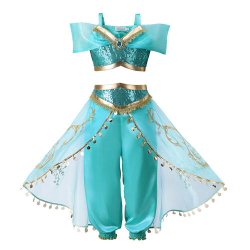 Halloween Kids Aladdin Costume Cosplay Outfits Girl Princess Jasmine Fancy Dress